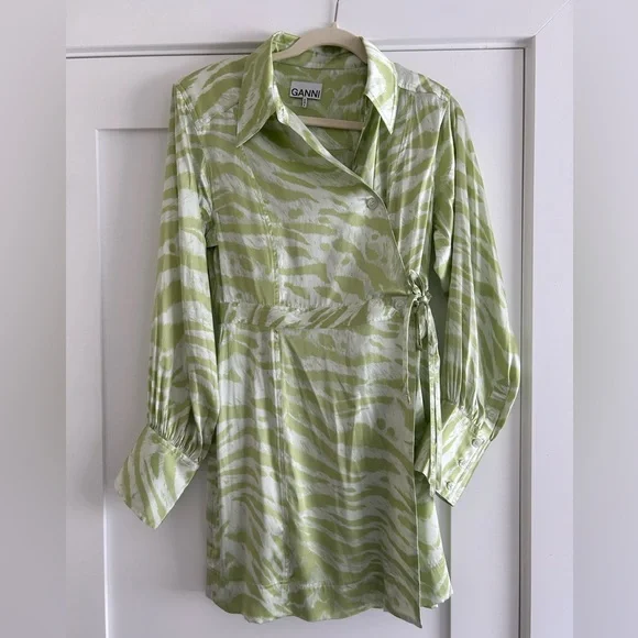 green emerald velvet dress GANNI - CRINKLED SATIN SLIP DRESS main image 1